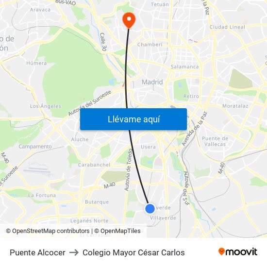Puente Alcocer to Colegio Mayor César Carlos map