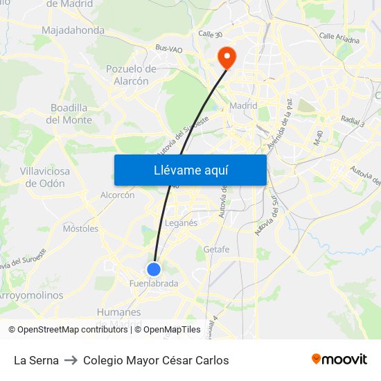 La Serna to Colegio Mayor César Carlos map
