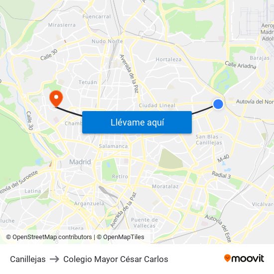 Canillejas to Colegio Mayor César Carlos map