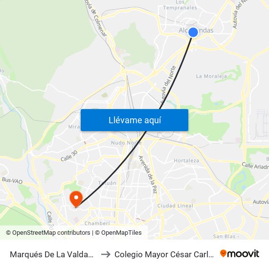 Marqués De La Valdavia to Colegio Mayor César Carlos map