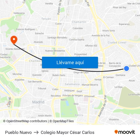 Pueblo Nuevo to Colegio Mayor César Carlos map