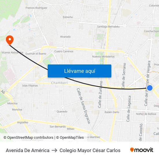 Avenida De América to Colegio Mayor César Carlos map