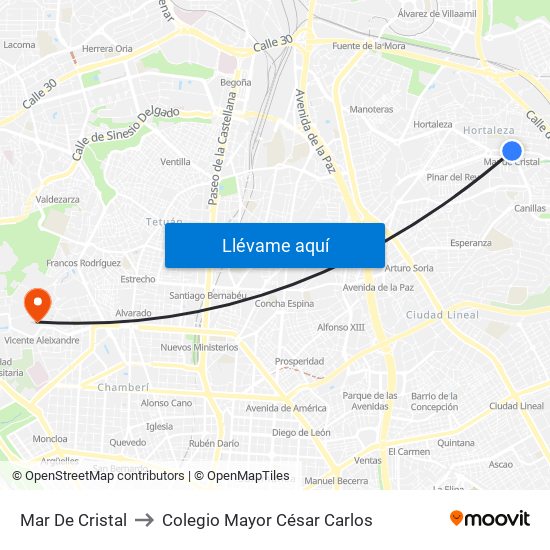 Mar De Cristal to Colegio Mayor César Carlos map