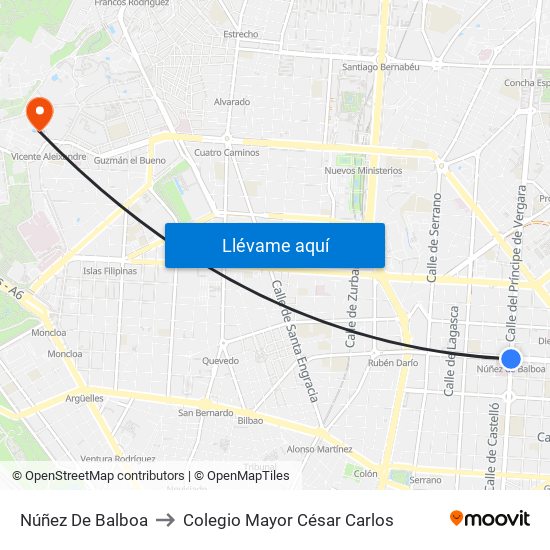 Núñez De Balboa to Colegio Mayor César Carlos map