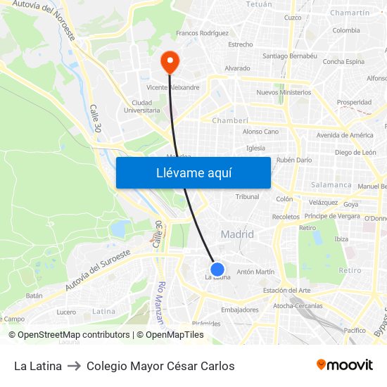 La Latina to Colegio Mayor César Carlos map