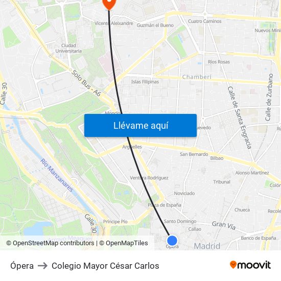 Ópera to Colegio Mayor César Carlos map