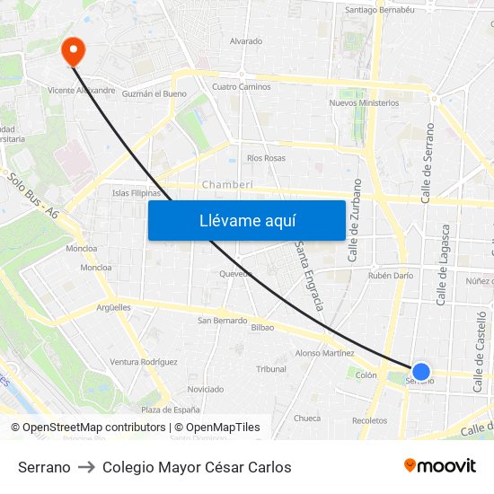 Serrano to Colegio Mayor César Carlos map