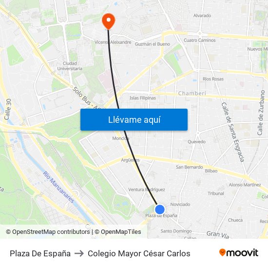 Plaza De España to Colegio Mayor César Carlos map