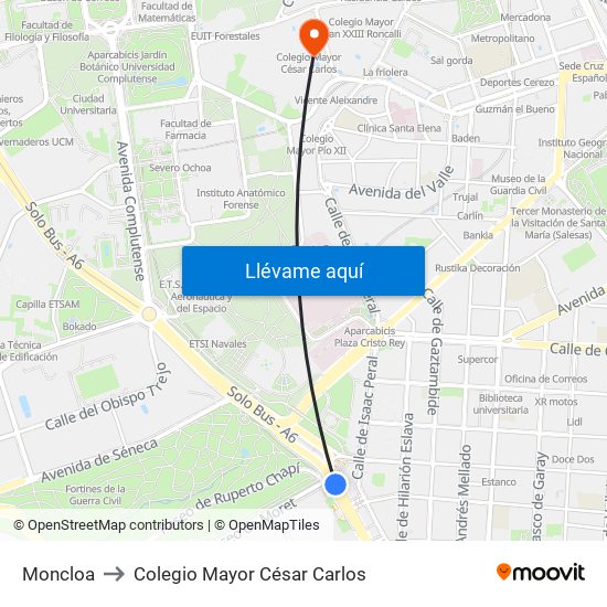 Moncloa to Colegio Mayor César Carlos map