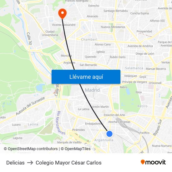 Delicias to Colegio Mayor César Carlos map