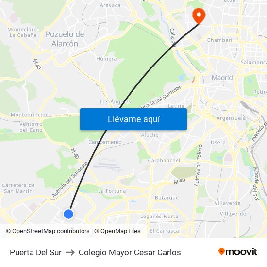 Puerta Del Sur to Colegio Mayor César Carlos map