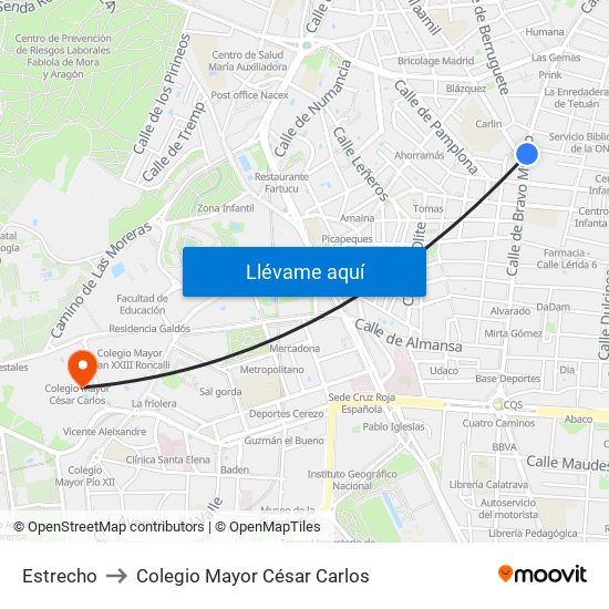 Estrecho to Colegio Mayor César Carlos map