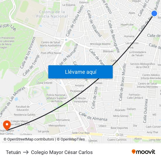 Tetuán to Colegio Mayor César Carlos map