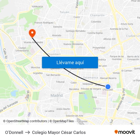 O'Donnell to Colegio Mayor César Carlos map