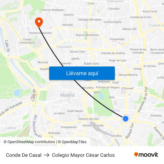 Conde De Casal to Colegio Mayor César Carlos map