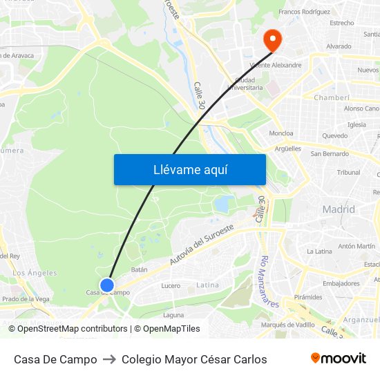 Casa De Campo to Colegio Mayor César Carlos map