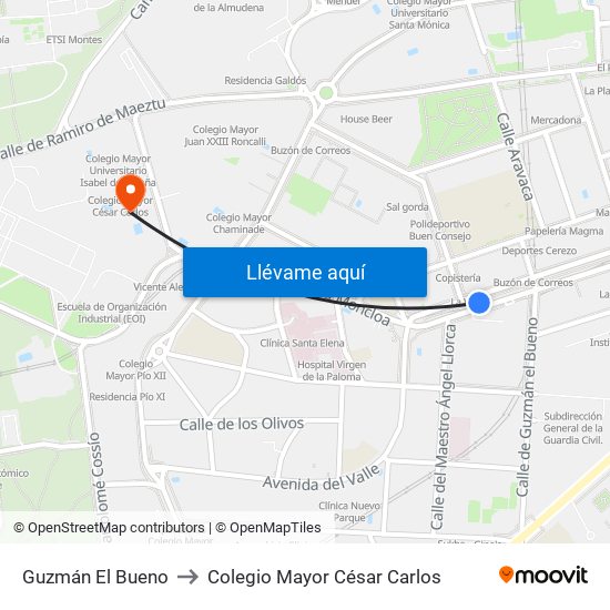 Guzmán El Bueno to Colegio Mayor César Carlos map