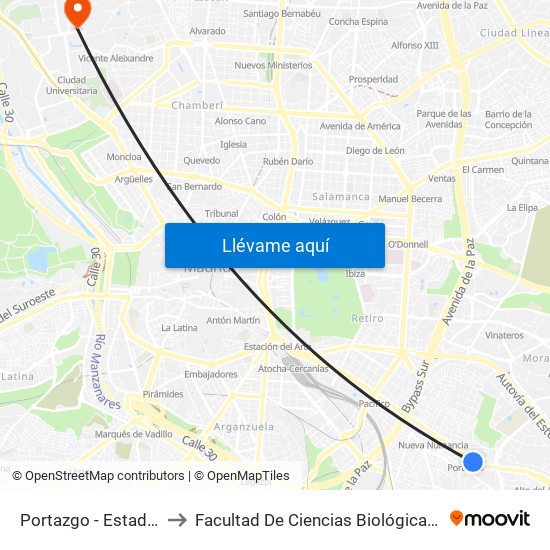 Portazgo - Estadio De Vallecas to Facultad De Ciencias Biológicas Y Ciencias Geológicas map