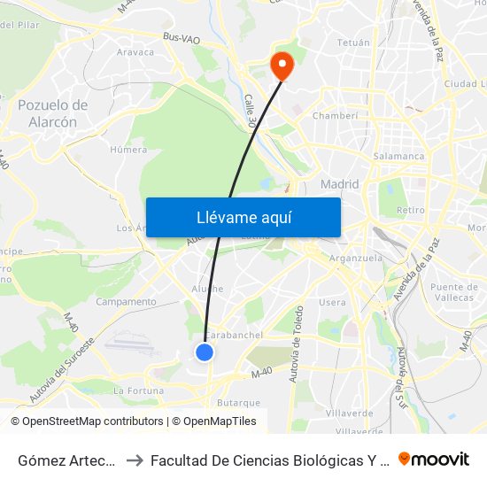 Gómez Arteche - Alzina to Facultad De Ciencias Biológicas Y Ciencias Geológicas map