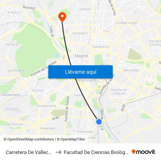 Carretera De Vallecas - Avenida Rosales to Facultad De Ciencias Biológicas Y Ciencias Geológicas map