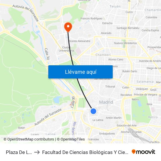 Plaza De La Paja to Facultad De Ciencias Biológicas Y Ciencias Geológicas map