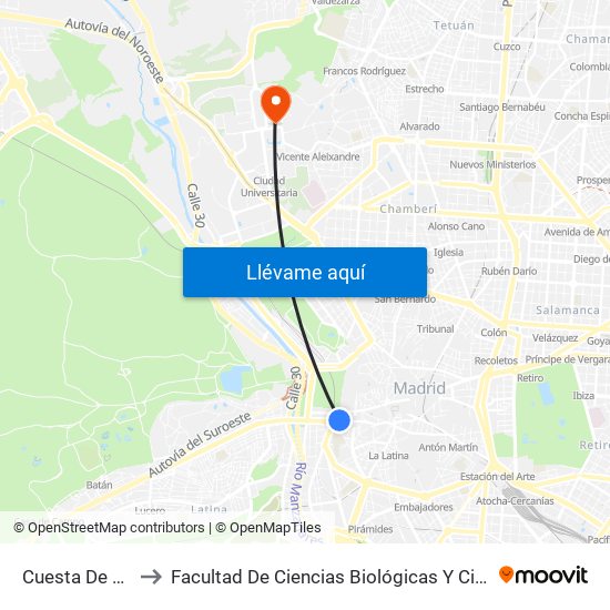 Cuesta De La Vega to Facultad De Ciencias Biológicas Y Ciencias Geológicas map