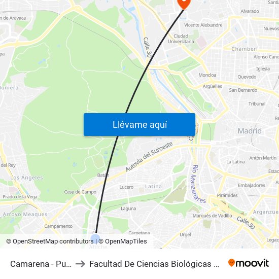 Camarena - Puerto Chico to Facultad De Ciencias Biológicas Y Ciencias Geológicas map