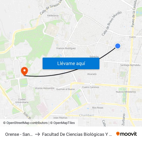 Orense - San Germán to Facultad De Ciencias Biológicas Y Ciencias Geológicas map