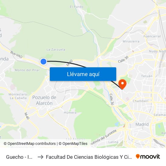 Guecho - Ibaiondo to Facultad De Ciencias Biológicas Y Ciencias Geológicas map