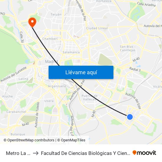 Metro La Gavia to Facultad De Ciencias Biológicas Y Ciencias Geológicas map