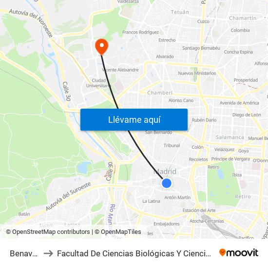 Benavente to Facultad De Ciencias Biológicas Y Ciencias Geológicas map