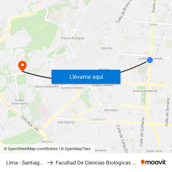 Lima - Santiago Bernabéu to Facultad De Ciencias Biológicas Y Ciencias Geológicas map