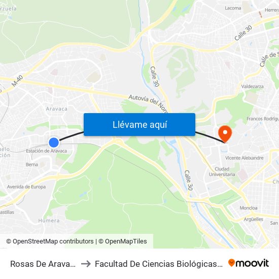 Rosas De Aravaca - Estación to Facultad De Ciencias Biológicas Y Ciencias Geológicas map