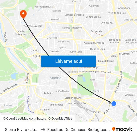 Sierra Elvira - Julián Del Cerro to Facultad De Ciencias Biológicas Y Ciencias Geológicas map