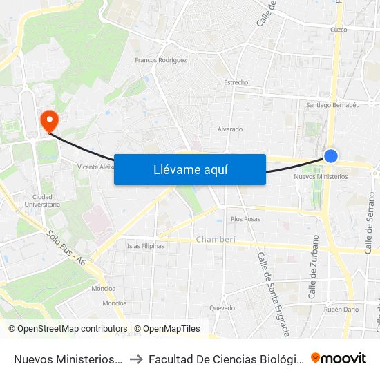 Nuevos Ministerios - Centro Comercial to Facultad De Ciencias Biológicas Y Ciencias Geológicas map