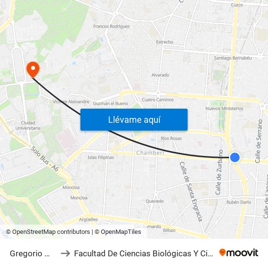 Gregorio Marañón to Facultad De Ciencias Biológicas Y Ciencias Geológicas map