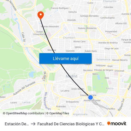 Estación De Atocha to Facultad De Ciencias Biológicas Y Ciencias Geológicas map