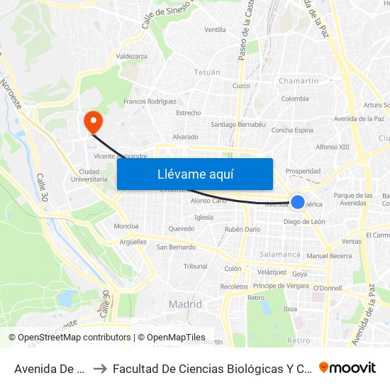 Avenida De América to Facultad De Ciencias Biológicas Y Ciencias Geológicas map