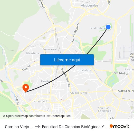 Camino Viejo - Intergolf to Facultad De Ciencias Biológicas Y Ciencias Geológicas map