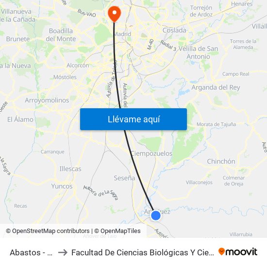 Abastos - Florida to Facultad De Ciencias Biológicas Y Ciencias Geológicas map