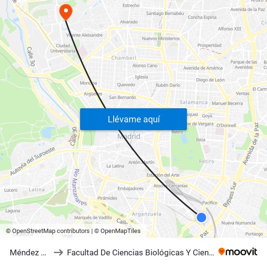 Méndez Álvaro to Facultad De Ciencias Biológicas Y Ciencias Geológicas map