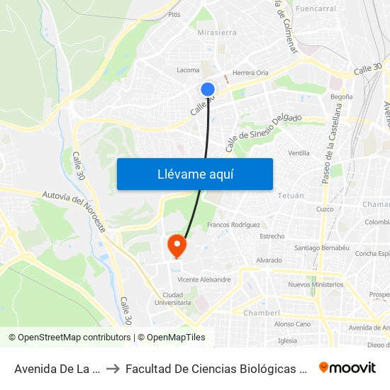 Avenida De La Ilustración to Facultad De Ciencias Biológicas Y Ciencias Geológicas map