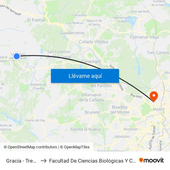 Gracia - Tres Cruces to Facultad De Ciencias Biológicas Y Ciencias Geológicas map