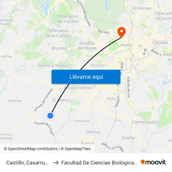 Castillo, Casarrubios Del Monte to Facultad De Ciencias Biológicas Y Ciencias Geológicas map
