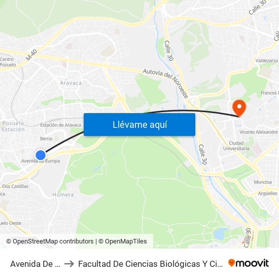 Avenida De Europa to Facultad De Ciencias Biológicas Y Ciencias Geológicas map