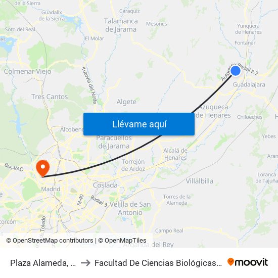 Plaza Alameda, Marchamalo to Facultad De Ciencias Biológicas Y Ciencias Geológicas map