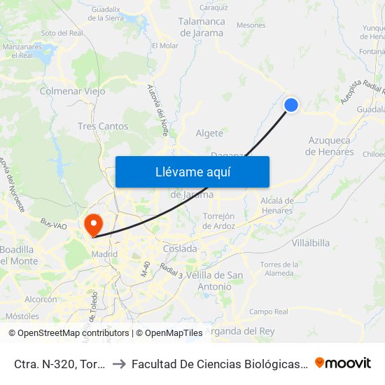 Ctra. N-320, Torrejón Del Rey to Facultad De Ciencias Biológicas Y Ciencias Geológicas map