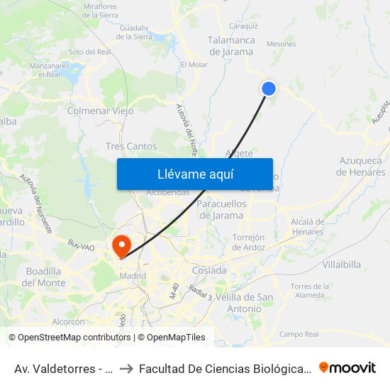 Av. Valdetorres - Sofía, El Casar to Facultad De Ciencias Biológicas Y Ciencias Geológicas map