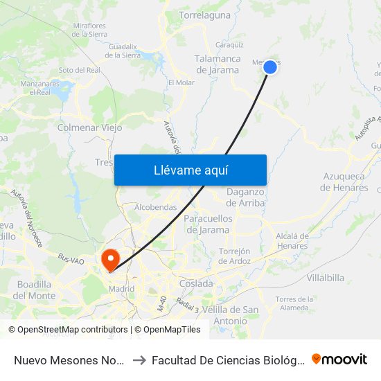 Nuevo Mesones Nogal (Vuelta), El Casar to Facultad De Ciencias Biológicas Y Ciencias Geológicas map