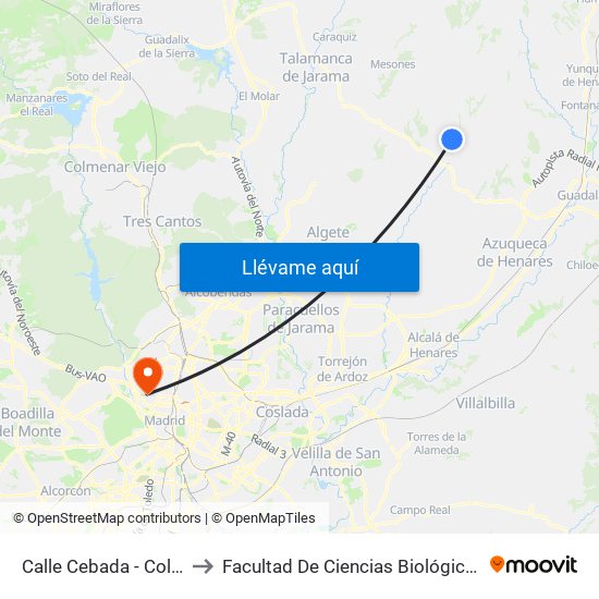 Calle Cebada - Colegio, Galápagos to Facultad De Ciencias Biológicas Y Ciencias Geológicas map